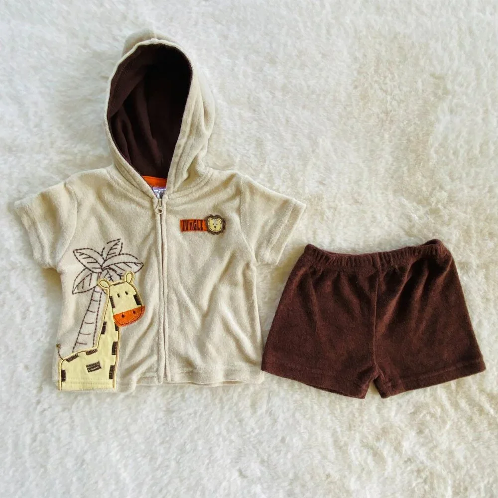 Boy Clothing Summer Bundle Safari Bodysuits Shorts Swim Coverup 3-6M 6-pieces
